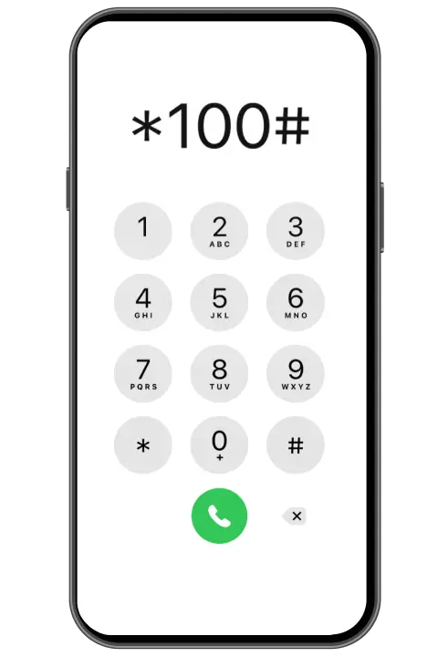 Smartphone mit einer Wähltastatur auf dem Bildschirm, *100# eingegeben.