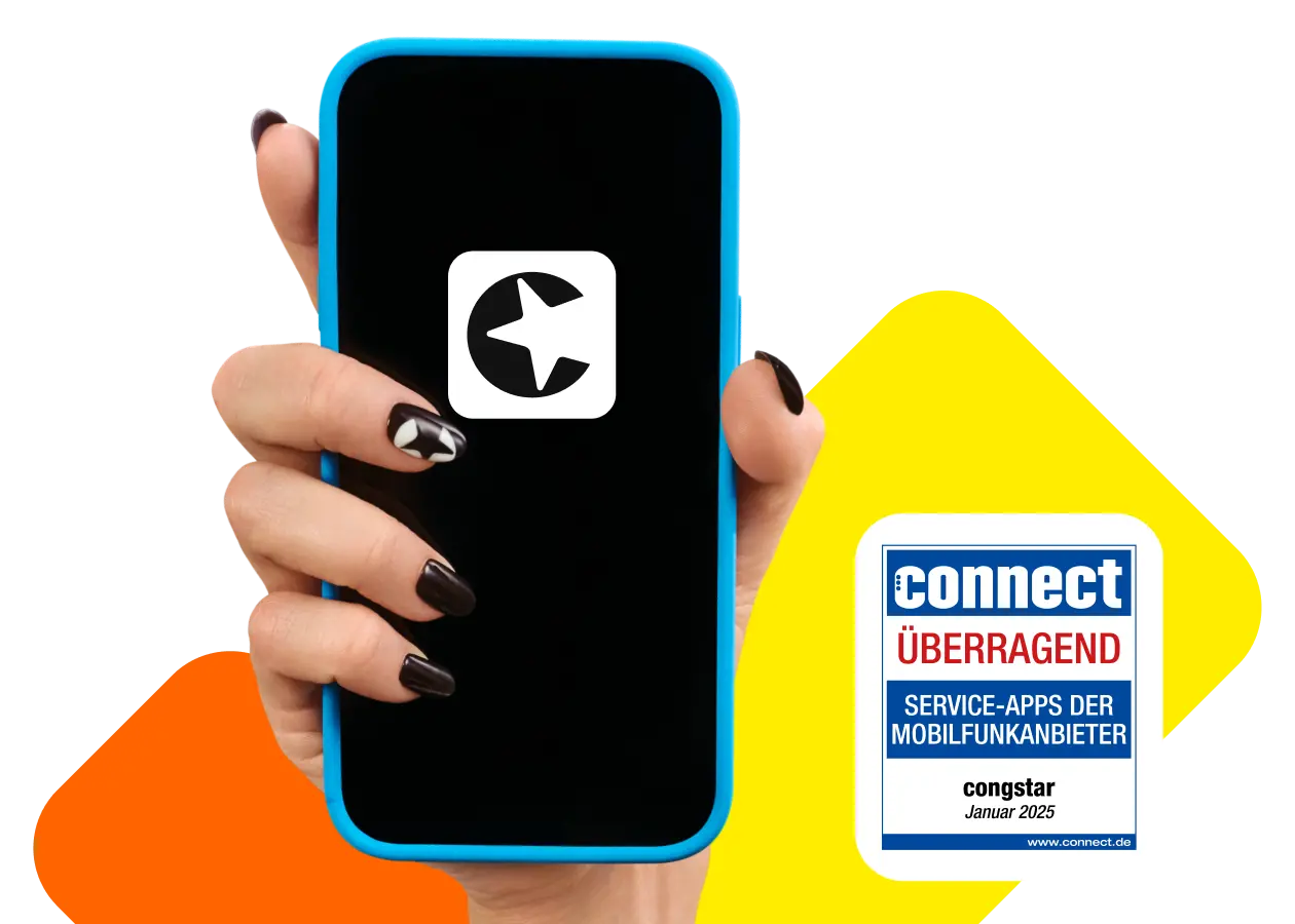 Testsiegel der connect mit Bewertung "Überragend" in der Kategorie "Service-Apps der Mobilfunkanbieter". Januar 2025.